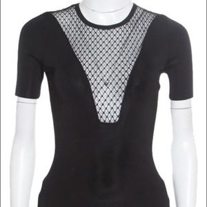 GUCCI MESH INSERT STRETCH KNIT TOP, SZ S BLACK